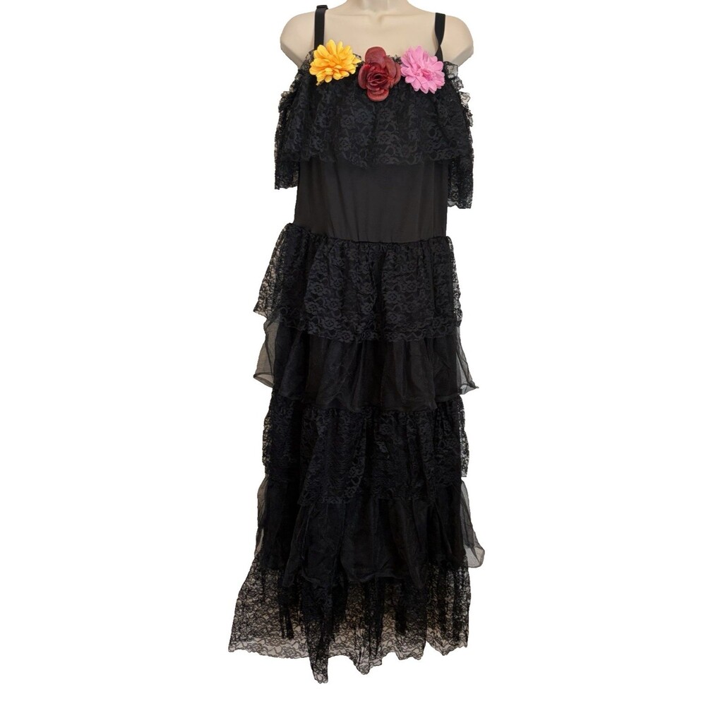 Day Of The Dead Dress Women 2xl black tule flowers face decals whimsygoth